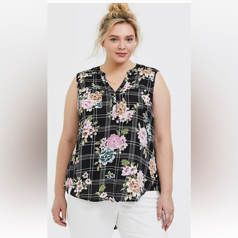 Torrid women’s plaid blouse Black Floral‎ Zise 3